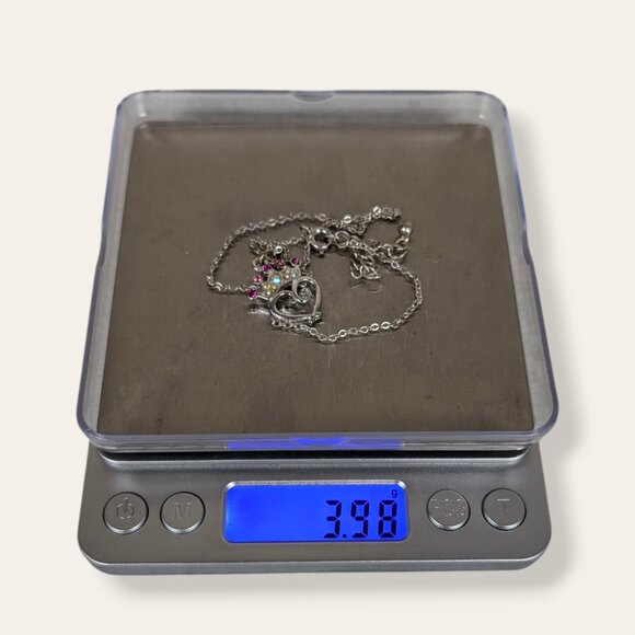 (2/$20) V. Rhinestone Crown Heart Pendant Necklace - Picture 6 of 6